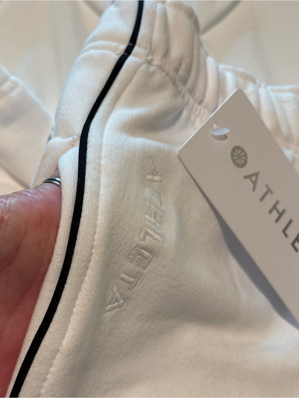 Athleta Forever Fleece Joggers White & Black PinStripe, Size L NWT - Picture 3 of 7